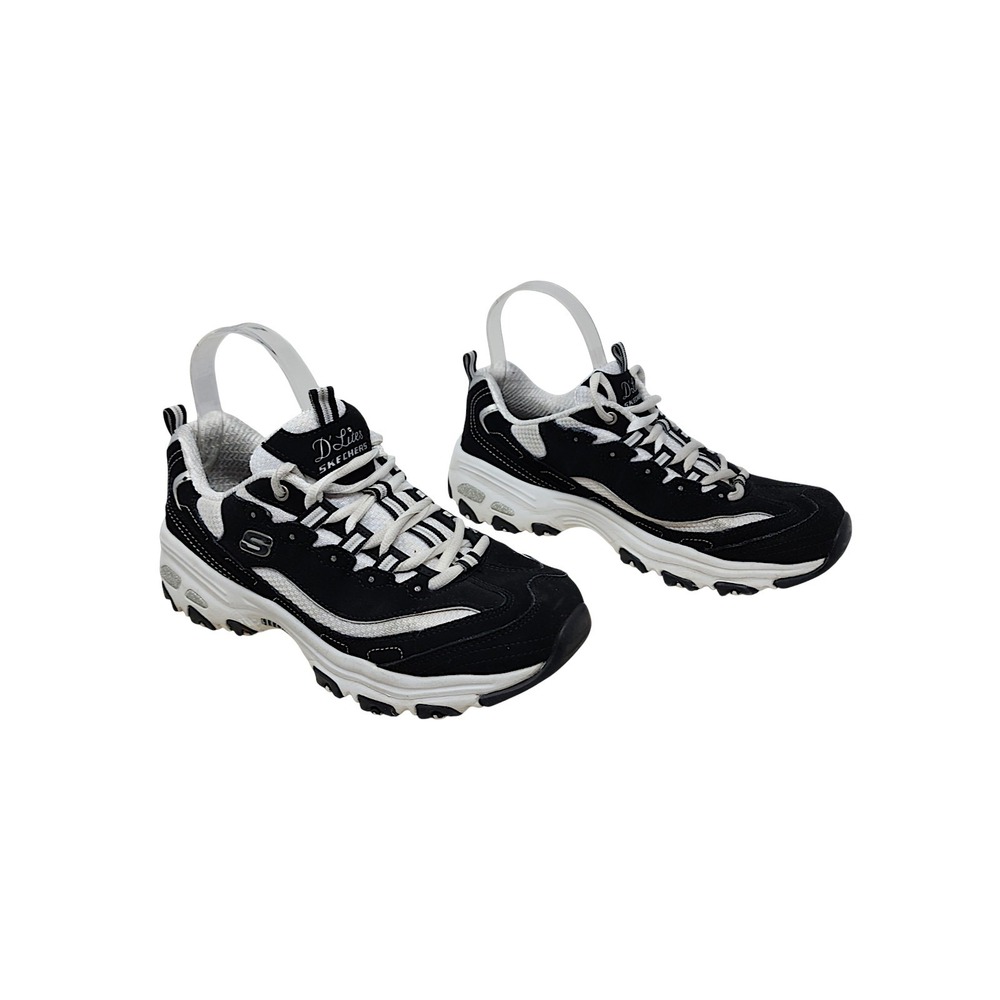 Skechers D Lites 8.5 Women Black White Chunky Leather Sneaker Biggest Fan School